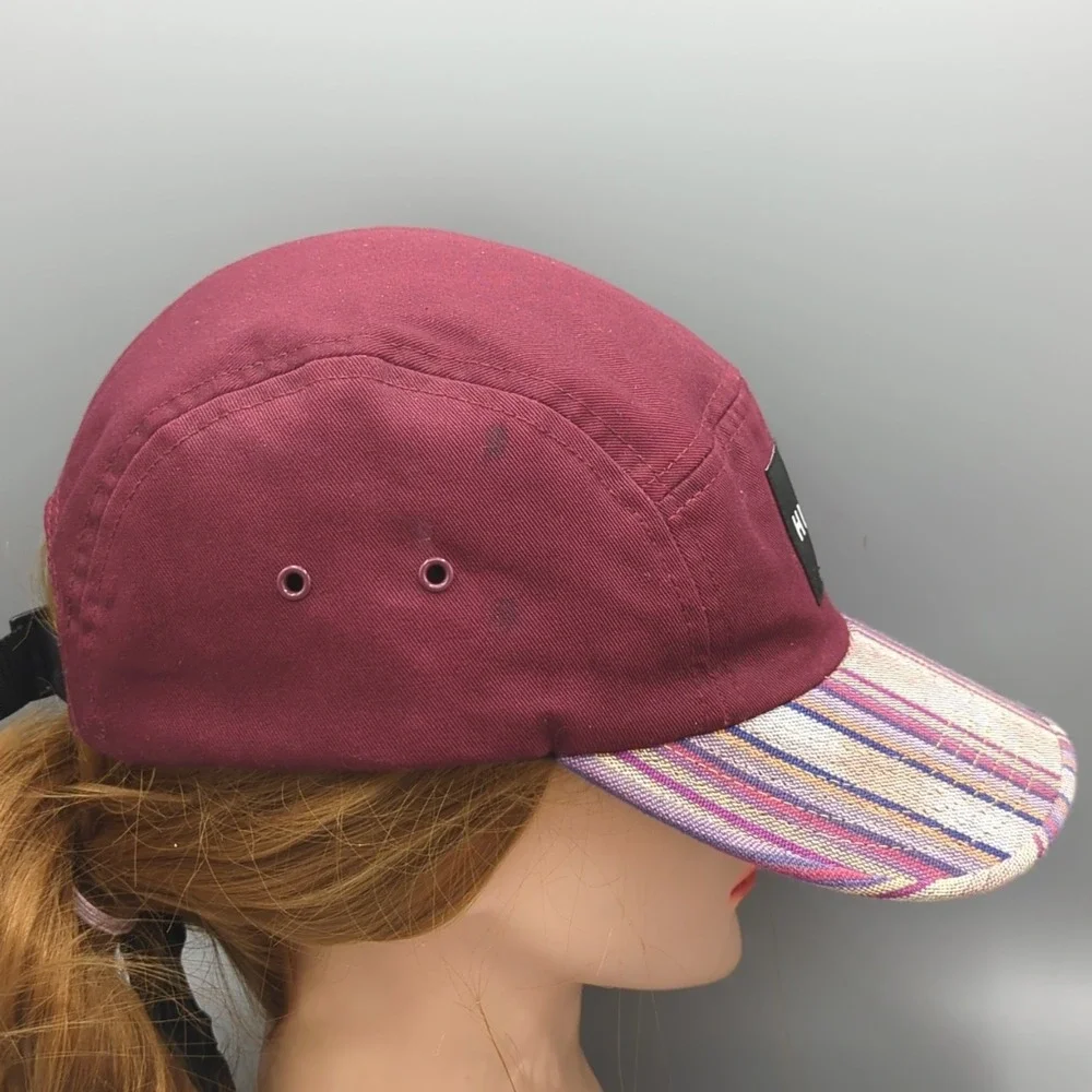 HUF 5 Panel Hat Cap Burgundy Tribal Stripe Bill Strapback Made in USA
